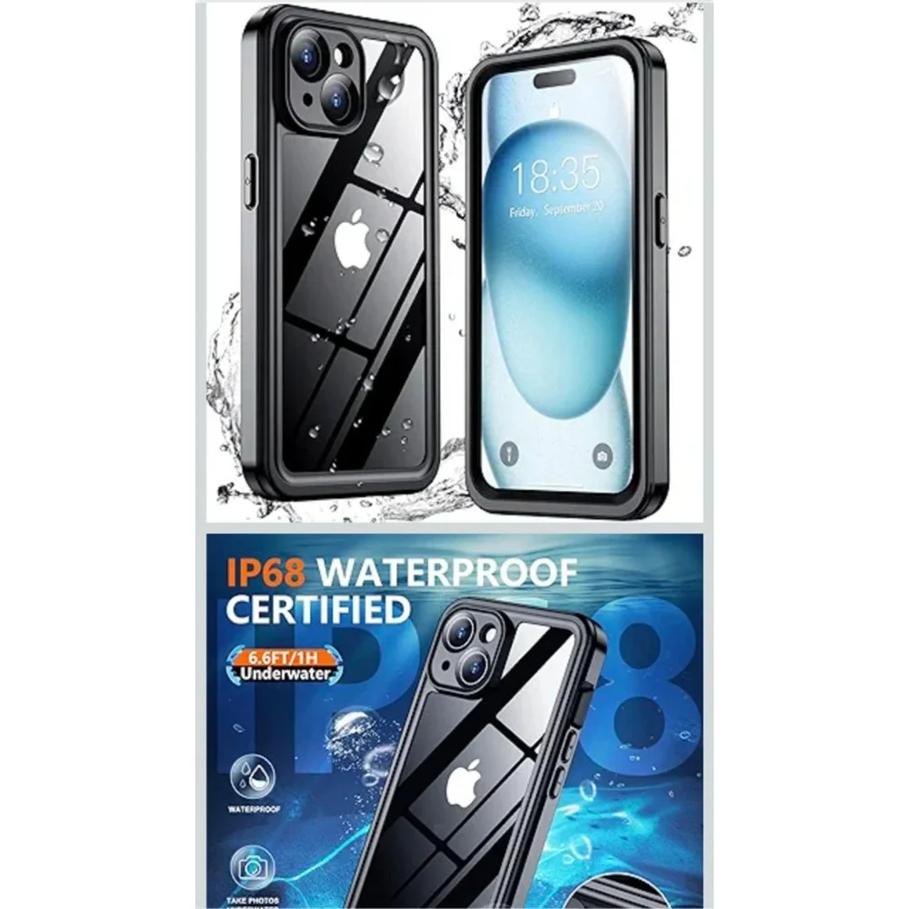 Black/Clear iPhone 15 Waterproof Shockproof Phone Case‎ One Size